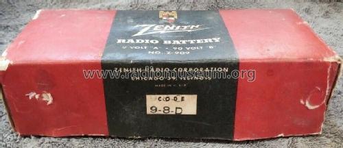 Radio Battery 9 Volt 'A' - 90 Volt 'B' Z-909; Zenith Radio Corp.; (ID = 1742807) Power-S