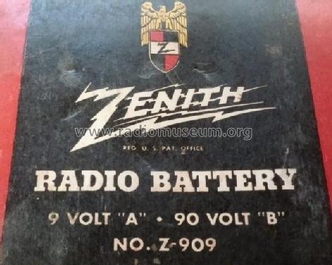 Radio Battery 9 Volt 'A' - 90 Volt 'B' Z-909; Zenith Radio Corp.; (ID = 1742812) Power-S