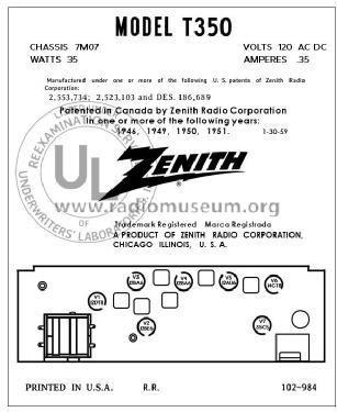 T350R Ch= 7M07; Zenith Radio Corp.; (ID = 2863323) Radio
