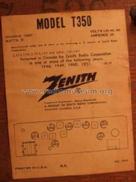 T350W Ch= 7M07; Zenith Radio Corp.; (ID = 621935) Radio