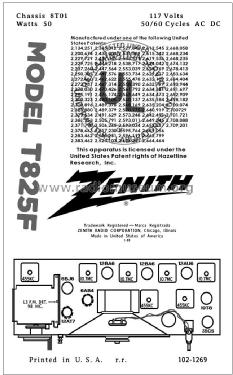 T825F Ch= 8T01; Zenith Radio Corp.; (ID = 2895938) Radio