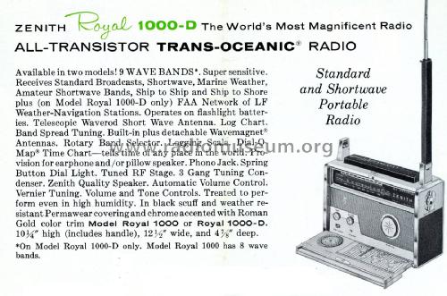 Trans-Oceanic Royal 1000 Ch= 9HT40Z2; Zenith Radio Corp.; (ID = 2032388) Radio