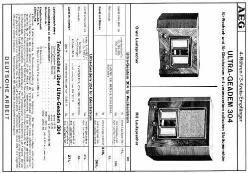 Ultra-Geadem 304GL ; AEG Radios Allg. (ID = 481170) Radio