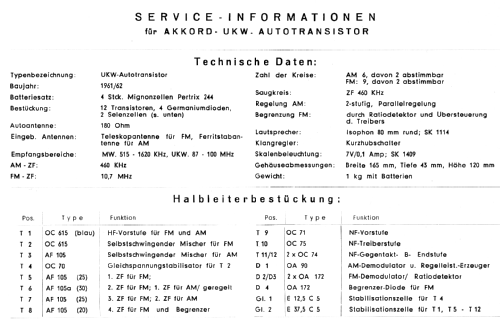 UKW-Autotransistor 501/3200; Akkord-Radio + (ID = 1271646) Radio