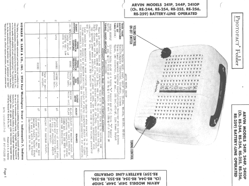 241P Ch= RE-254; Arvin, brand of (ID = 1406550) Radio