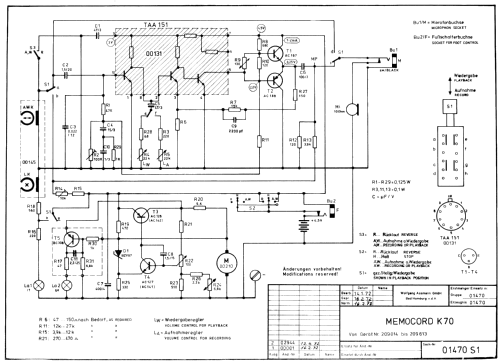 Memocord K70; Assmann, W., GmbH; (ID = 1201259) R-Player