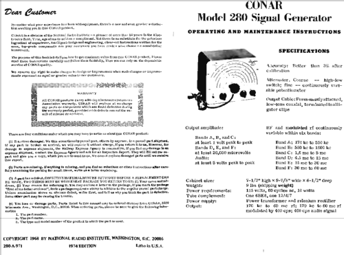 Signal Generator 280; Conar Instruments; (ID = 228932) Equipment