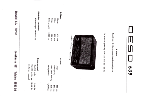 HF-Telefonrundspruch-Gerät 539; Deso, Dewald & Sohn, (ID = 2528942) Radio