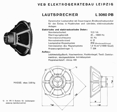 Lautsprecherchassis L3060 PB; Elektrogerätebau (ID = 1833504) Lautspr.-K