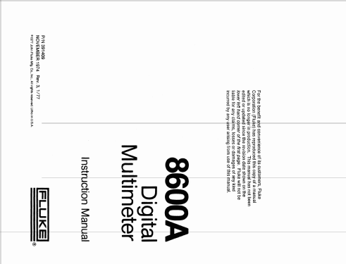 Digital Multimeter 8600A; Fluke, John, Mfg. Co (ID = 1882687) Equipment