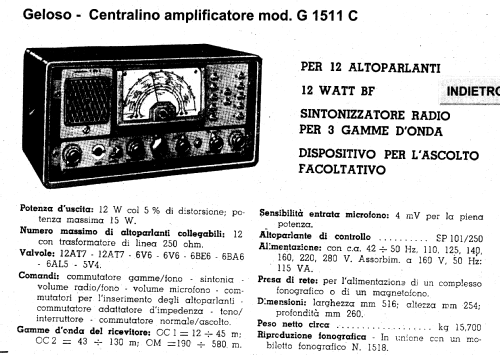 Centralino G1511C; Geloso SA; Milano (ID = 295770) Radio