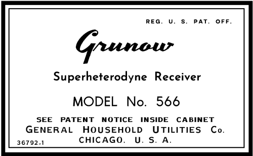 Grunow 566 Ch= 5-S; General Household (ID = 3031891) Radio
