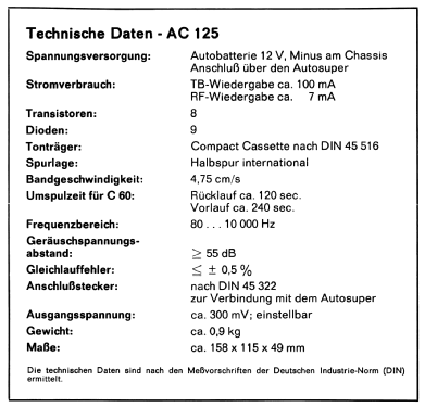 Auto Cassetten Tonbandgerät AC125; Grundig Radio- (ID = 1437837) Enrég.-R