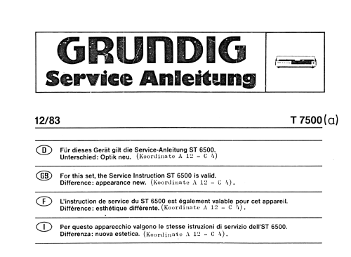 FM-AM Quartz Synthesizer Tuner T 7500; Grundig Radio- (ID = 899973) Radio