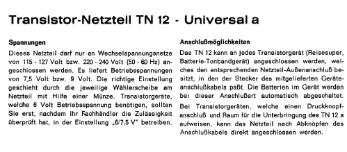 Transistor-Netzteil TN-12A Universal; Grundig Radio- (ID = 465600) Power-S