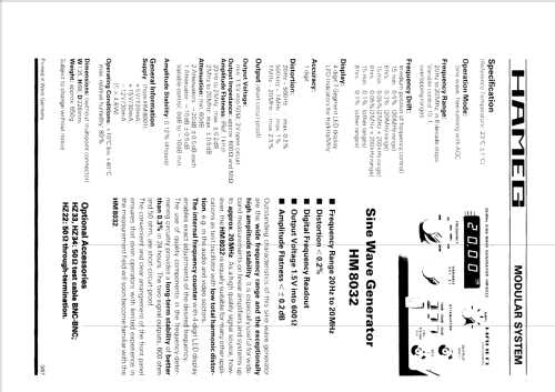 Sinus-Generator HM8032; HAMEG GmbH, (ID = 2609399) Equipment