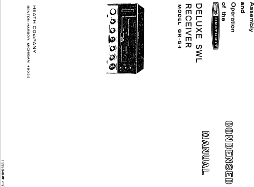 Deluxe SWL Receiver GR-54; Heathkit Brand, (ID = 2035064) Amateur-R