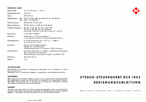 Stereo-Steuergerät RCX1002; Heli Gerätebau, (ID = 1477683) Radio