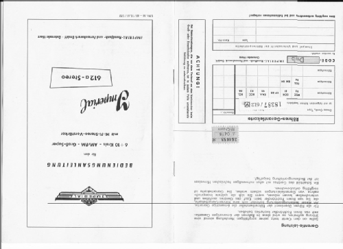 Rundfunk-Chassis J612a Stereo ; Imperial Rundfunk (ID = 1952599) Radio