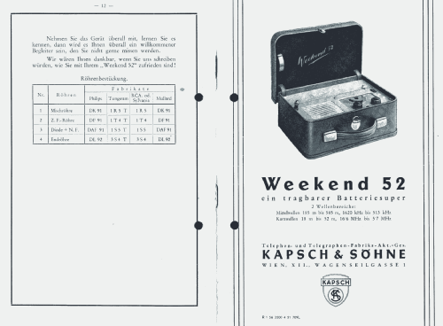 Weekend 52; Kapsch & Söhne KS, (ID = 1286342) Radio