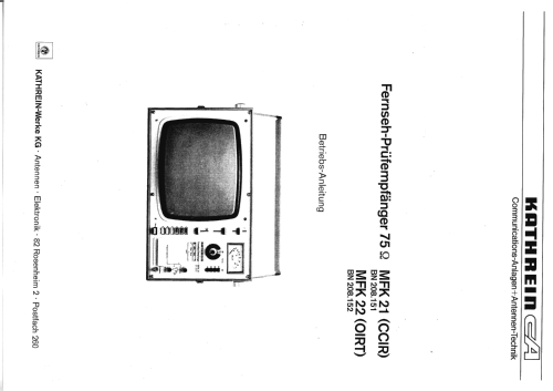 Fernsehprüfempfänger MFK21 BN208151; Kathrein; Rosenheim (ID = 1813478) Equipment