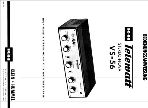 Telewatt Stereo-Nova VS56; Klein & Hummel; (ID = 637362) Ampl/Mixer