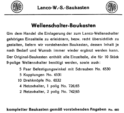 Wellenschalter-Baukasten No. 660; Lanco, Langlotz & Co (ID = 1396147) mod-past25