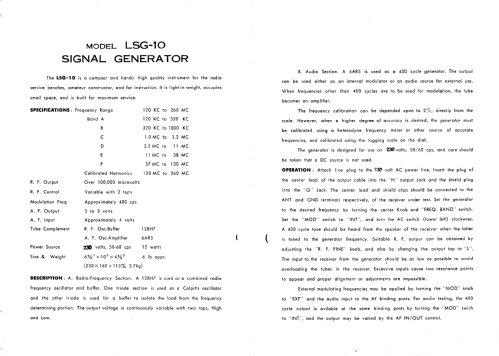 Signal Generator LSG-10; Leader Electronics (ID = 2557946) Equipment