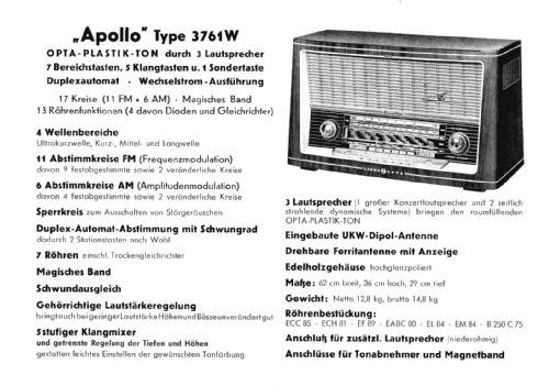 Apollo 3761W; Loewe-Opta; (ID = 777993) Radio