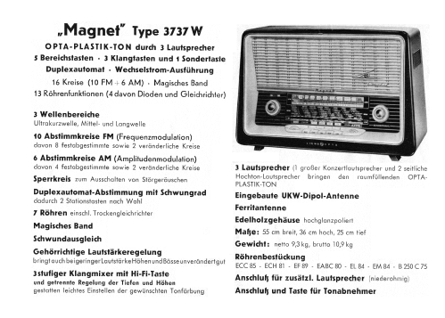 Magnet 3737W; Loewe-Opta; (ID = 774384) Radio