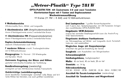 Meteor Plastik 781W; Loewe-Opta; (ID = 1299945) Radio