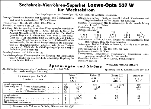 Opta 'Schlittschuh' 537W; Loewe-Opta; (ID = 25436) Radio