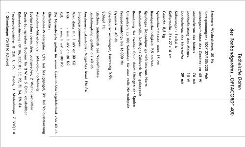 Optacord 400; Loewe-Opta; (ID = 738790) R-Player