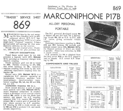 Personal Receiver P17B; Marconi Co. (ID = 224597) Radio