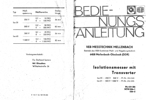 Isolationsmeßgerät ISO61; Messtechnik (ID = 1842814) Equipment