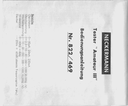 Amateur III / IV Nr. 822/469; Neckermann-Versand (ID = 1218519) Equipment