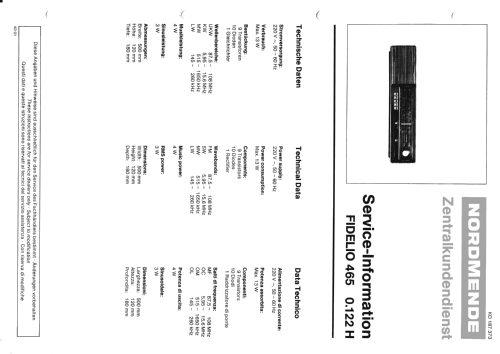Fidelio 465 0.122H; Nordmende, (ID = 1096577) Radio