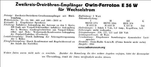 Ferroton E56W; Owin; Hannover (ID = 25687) Radio