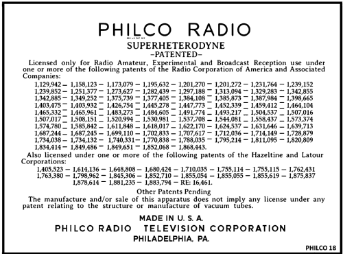 18X ; Philco, Philadelphia (ID = 3031182) Radio