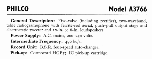 A3766; Philco Radio & (ID = 563487) Radio