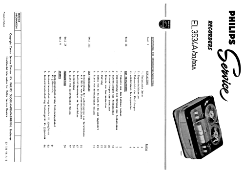 Stereo-Tonbandgerät EL3534A /00 /00A; Philips; Eindhoven (ID = 1639166) Enrég.-R