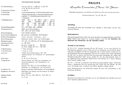 Capella-Tonmeister-Phono 785 Stereo ; Philips Radios - (ID = 1044157) Radio