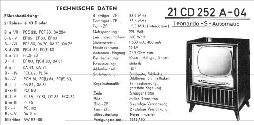 Leonardo S Automatic 21CD252A /04; Philips Radios - (ID = 731587) Television