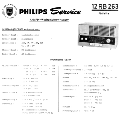 Philetta 12RB263; Philips Radios - (ID = 331393) Radio
