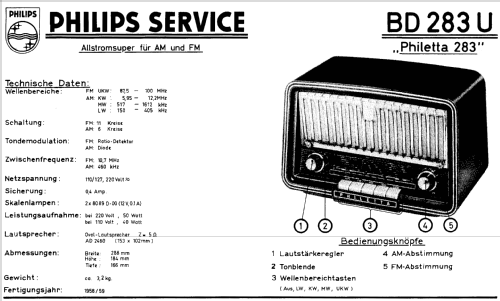 Philetta 283 BD283U; Philips Radios - (ID = 264338) Radio