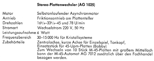 Stereo-Plattenspieler AG 1025 ; Philips Radios - (ID = 2228941) Enrég.-R