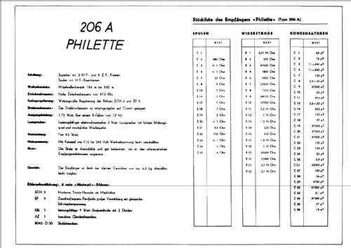 Philette 206 A; Philips - Schweiz (ID = 51190) Radio