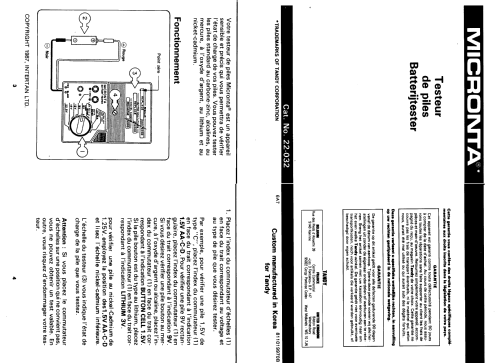 Micronta Battery Checker 22-032; Radio Shack Tandy, (ID = 1022739) Equipment