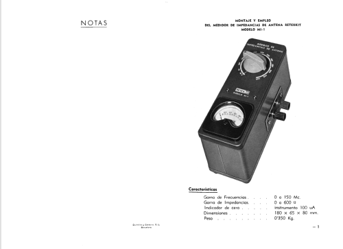 Medidor de impedancias de antena MI-1; Retex S.A.; (ID = 1535557) Equipment