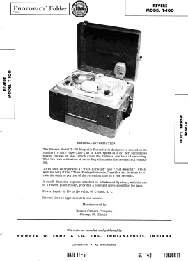 Tape Recorder T-100; Revere Camera Co.; (ID = 2969416) R-Player